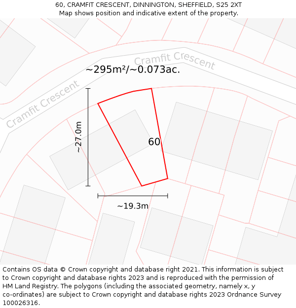 60, CRAMFIT CRESCENT, DINNINGTON, SHEFFIELD, S25 2XT: Plot and title map
