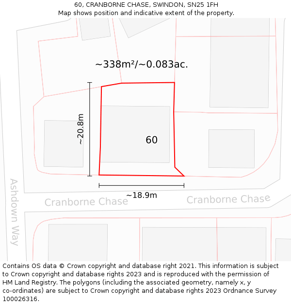 60, CRANBORNE CHASE, SWINDON, SN25 1FH: Plot and title map