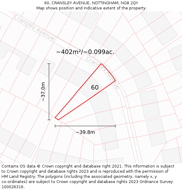 60, CRANSLEY AVENUE, NOTTINGHAM, NG8 2QY: Plot and title map