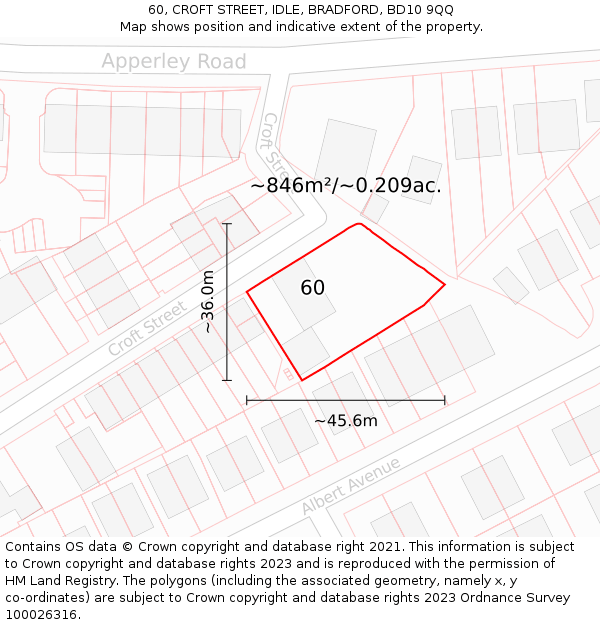 60, CROFT STREET, IDLE, BRADFORD, BD10 9QQ: Plot and title map