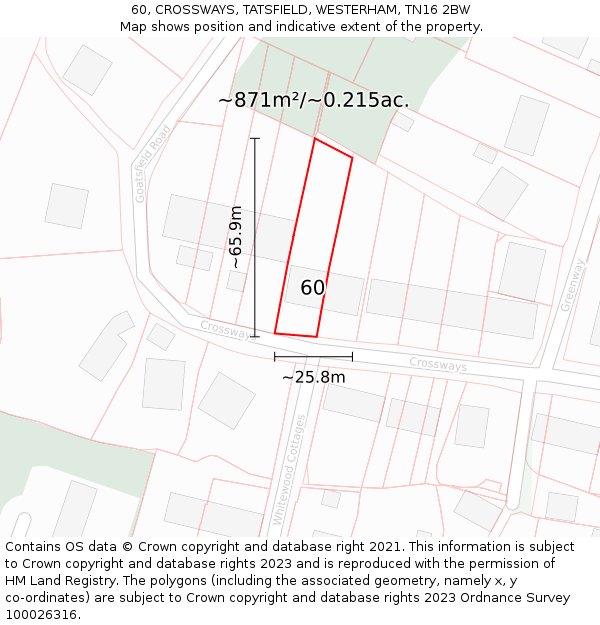 60, CROSSWAYS, TATSFIELD, WESTERHAM, TN16 2BW: Plot and title map