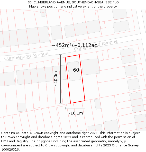 60, CUMBERLAND AVENUE, SOUTHEND-ON-SEA, SS2 4LQ: Plot and title map