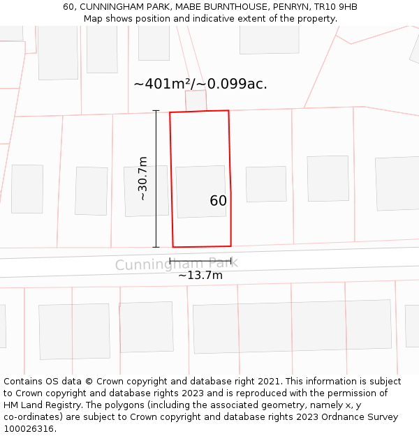 60, CUNNINGHAM PARK, MABE BURNTHOUSE, PENRYN, TR10 9HB: Plot and title map