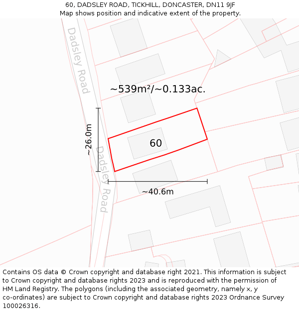 60, DADSLEY ROAD, TICKHILL, DONCASTER, DN11 9JF: Plot and title map