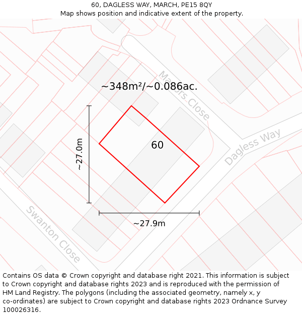 60, DAGLESS WAY, MARCH, PE15 8QY: Plot and title map