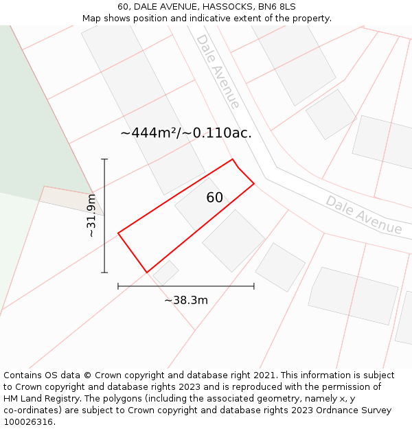 60, DALE AVENUE, HASSOCKS, BN6 8LS: Plot and title map