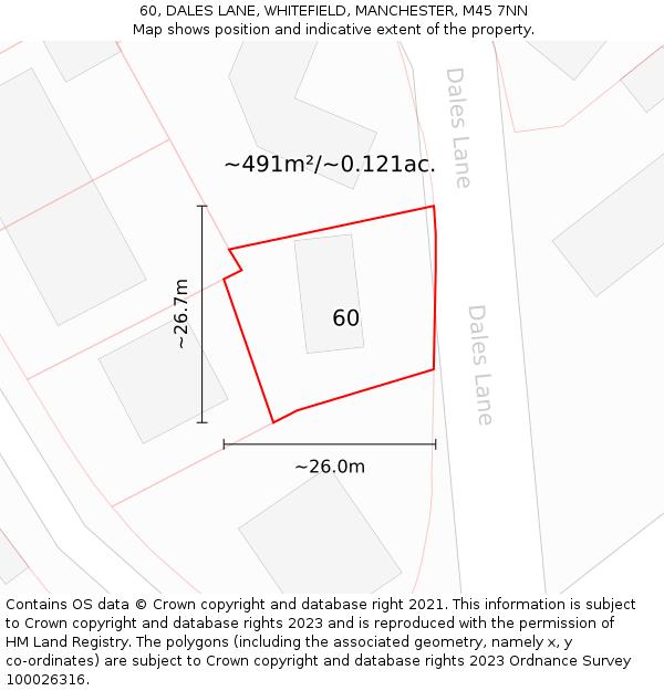60, DALES LANE, WHITEFIELD, MANCHESTER, M45 7NN: Plot and title map
