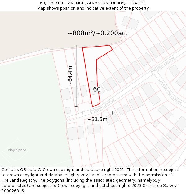 60, DALKEITH AVENUE, ALVASTON, DERBY, DE24 0BG: Plot and title map