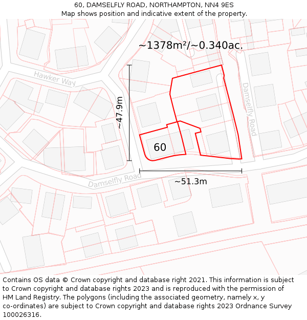 60, DAMSELFLY ROAD, NORTHAMPTON, NN4 9ES: Plot and title map