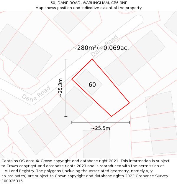 60, DANE ROAD, WARLINGHAM, CR6 9NP: Plot and title map