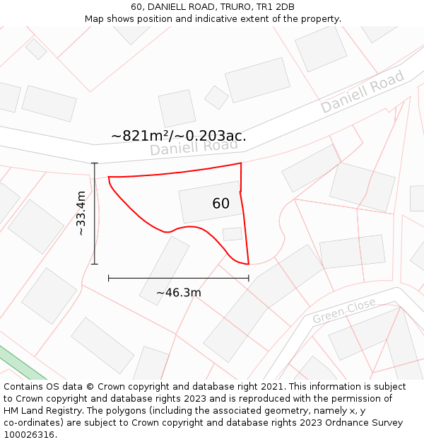 60, DANIELL ROAD, TRURO, TR1 2DB: Plot and title map
