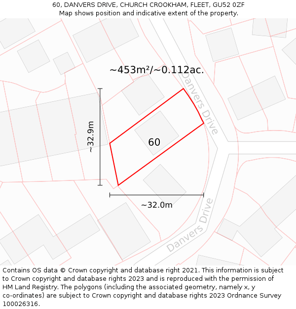 60, DANVERS DRIVE, CHURCH CROOKHAM, FLEET, GU52 0ZF: Plot and title map