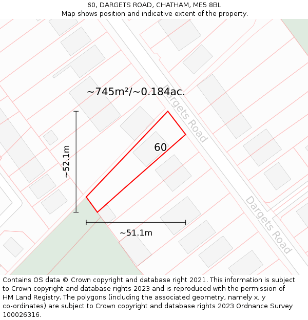 60, DARGETS ROAD, CHATHAM, ME5 8BL: Plot and title map