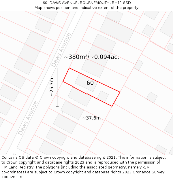 60, DAWS AVENUE, BOURNEMOUTH, BH11 8SD: Plot and title map