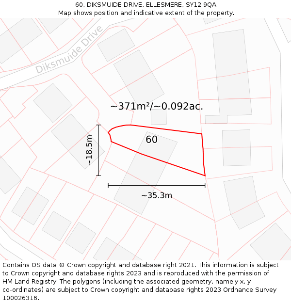 60, DIKSMUIDE DRIVE, ELLESMERE, SY12 9QA: Plot and title map