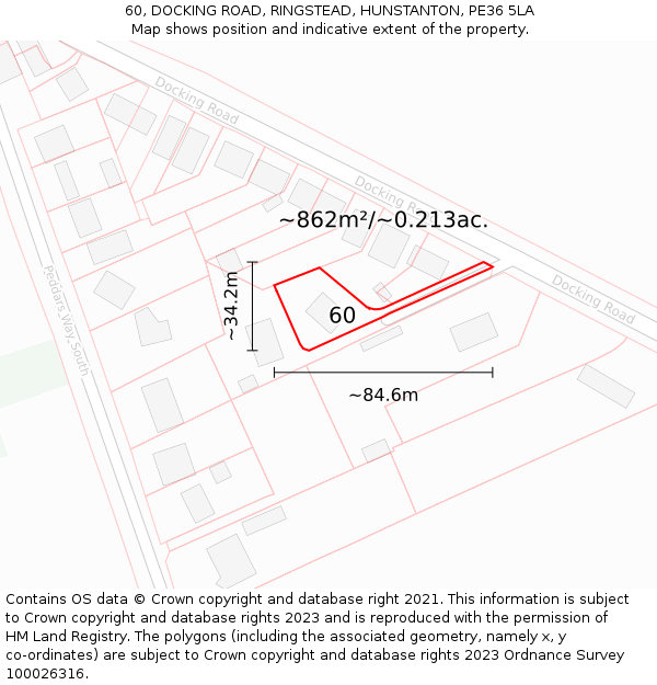 60, DOCKING ROAD, RINGSTEAD, HUNSTANTON, PE36 5LA: Plot and title map