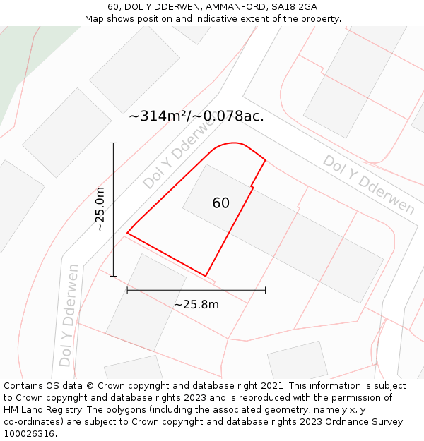 60, DOL Y DDERWEN, AMMANFORD, SA18 2GA: Plot and title map