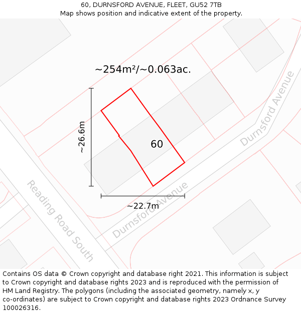 60, DURNSFORD AVENUE, FLEET, GU52 7TB: Plot and title map