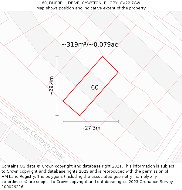 60, DURRELL DRIVE, CAWSTON, RUGBY, CV22 7GW: Plot and title map