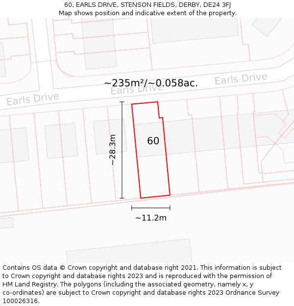 60, EARLS DRIVE, STENSON FIELDS, DERBY, DE24 3FJ: Plot and title map