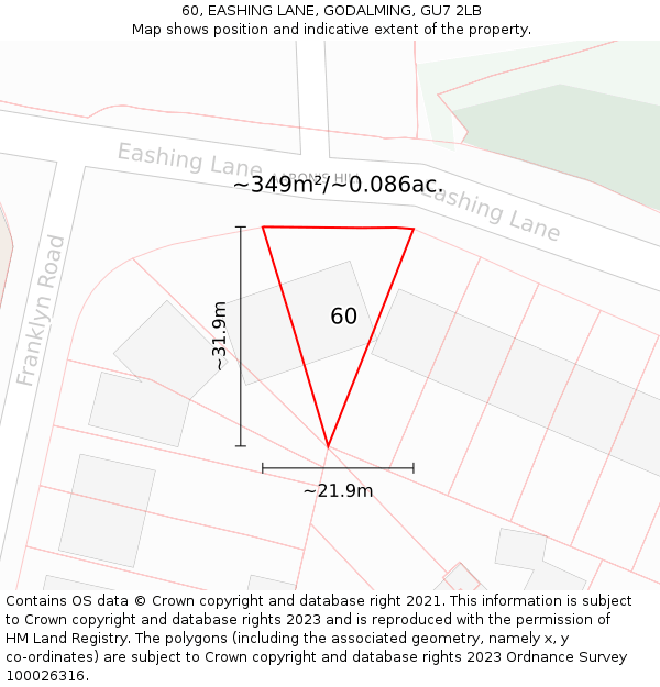60, EASHING LANE, GODALMING, GU7 2LB: Plot and title map
