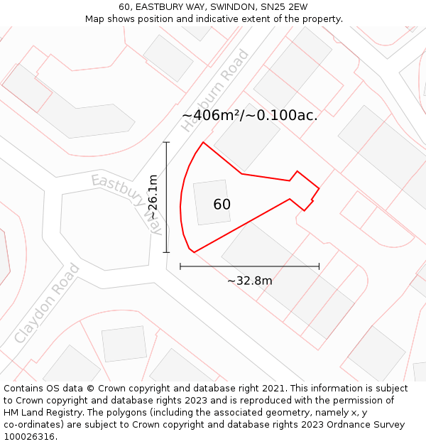 60, EASTBURY WAY, SWINDON, SN25 2EW: Plot and title map