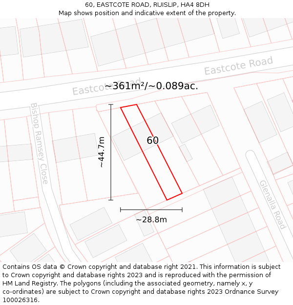60, EASTCOTE ROAD, RUISLIP, HA4 8DH: Plot and title map