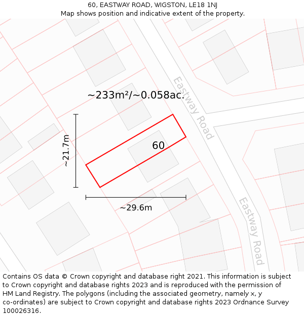 60, EASTWAY ROAD, WIGSTON, LE18 1NJ: Plot and title map