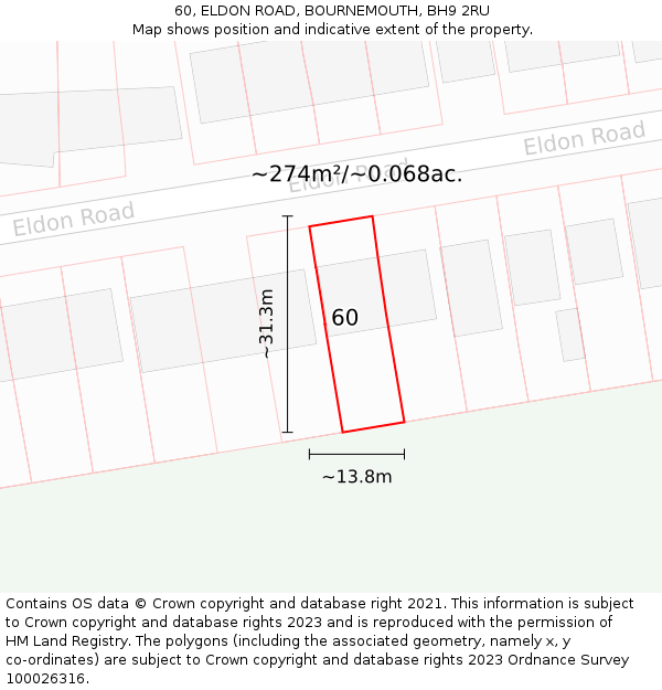 60, ELDON ROAD, BOURNEMOUTH, BH9 2RU: Plot and title map