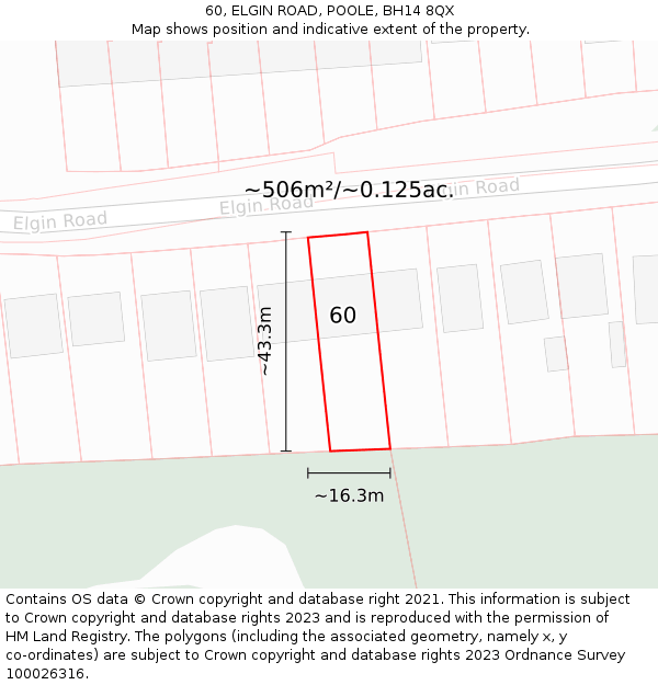 60, ELGIN ROAD, POOLE, BH14 8QX: Plot and title map