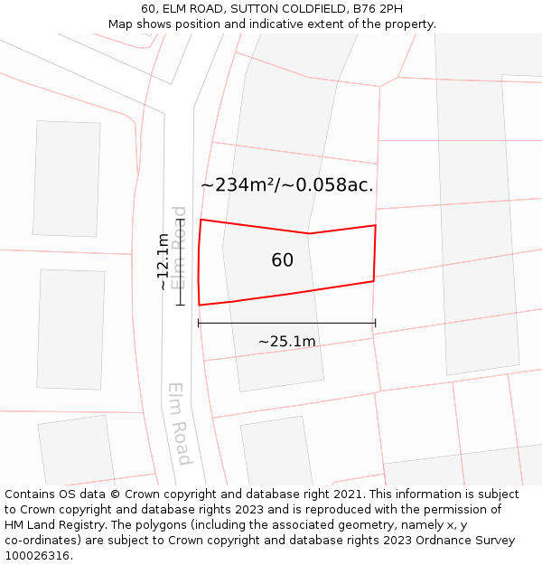 60, ELM ROAD, SUTTON COLDFIELD, B76 2PH: Plot and title map
