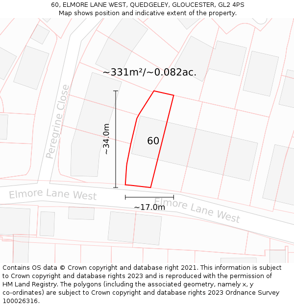 60, ELMORE LANE WEST, QUEDGELEY, GLOUCESTER, GL2 4PS: Plot and title map
