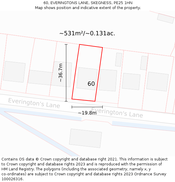 60, EVERINGTONS LANE, SKEGNESS, PE25 1HN: Plot and title map