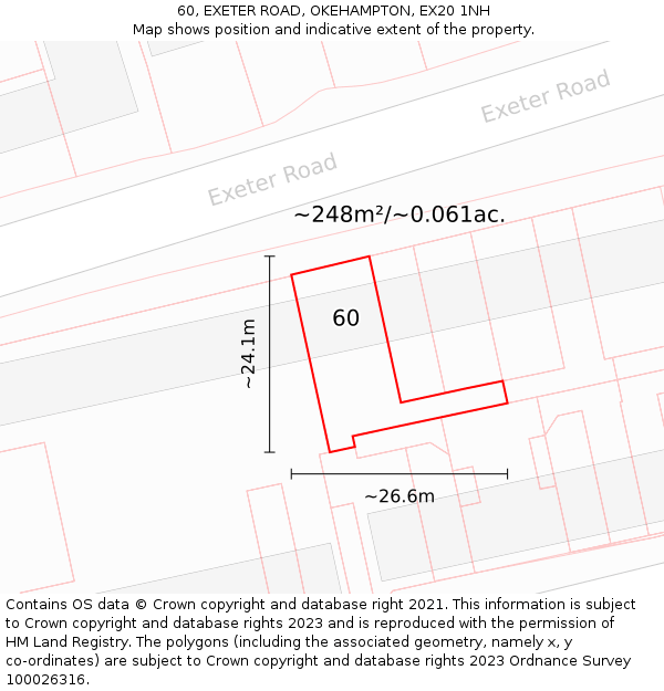 60, EXETER ROAD, OKEHAMPTON, EX20 1NH: Plot and title map