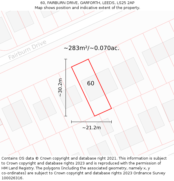 60, FAIRBURN DRIVE, GARFORTH, LEEDS, LS25 2AP: Plot and title map