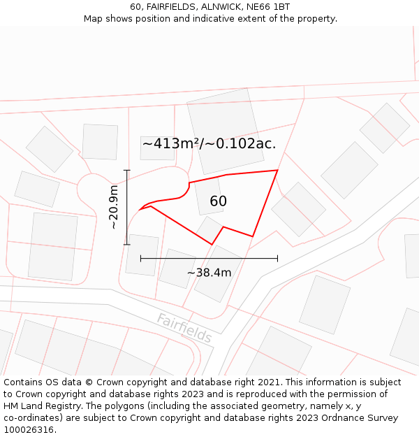 60, FAIRFIELDS, ALNWICK, NE66 1BT: Plot and title map