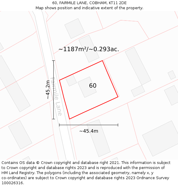 60, FAIRMILE LANE, COBHAM, KT11 2DE: Plot and title map
