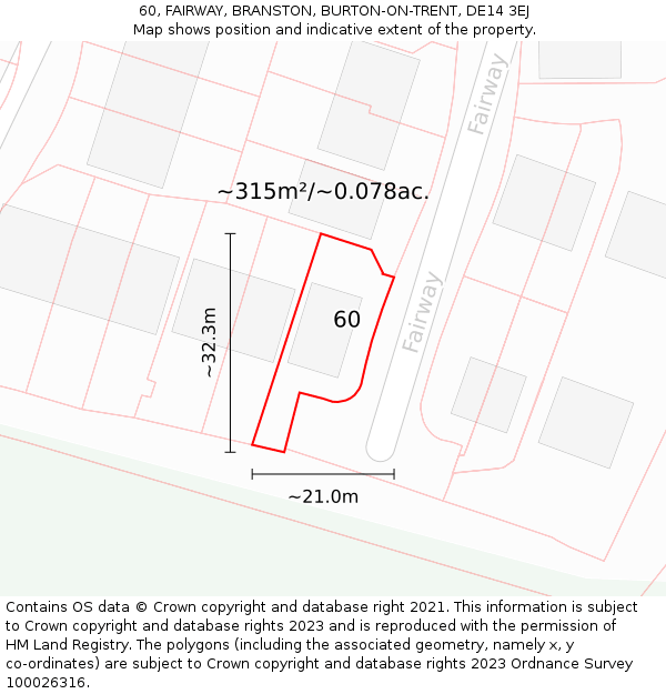 60, FAIRWAY, BRANSTON, BURTON-ON-TRENT, DE14 3EJ: Plot and title map