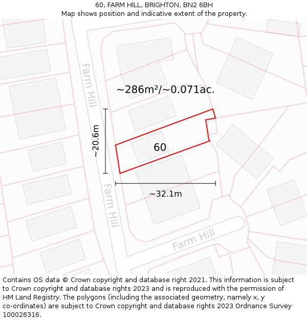 60, FARM HILL, BRIGHTON, BN2 6BH: Plot and title map