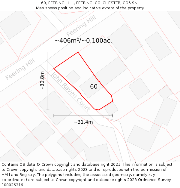 60, FEERING HILL, FEERING, COLCHESTER, CO5 9NL: Plot and title map