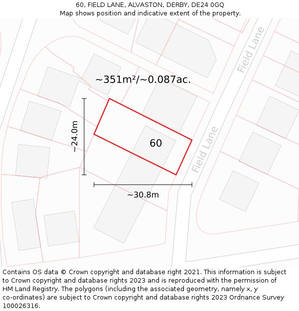 60, FIELD LANE, ALVASTON, DERBY, DE24 0GQ: Plot and title map