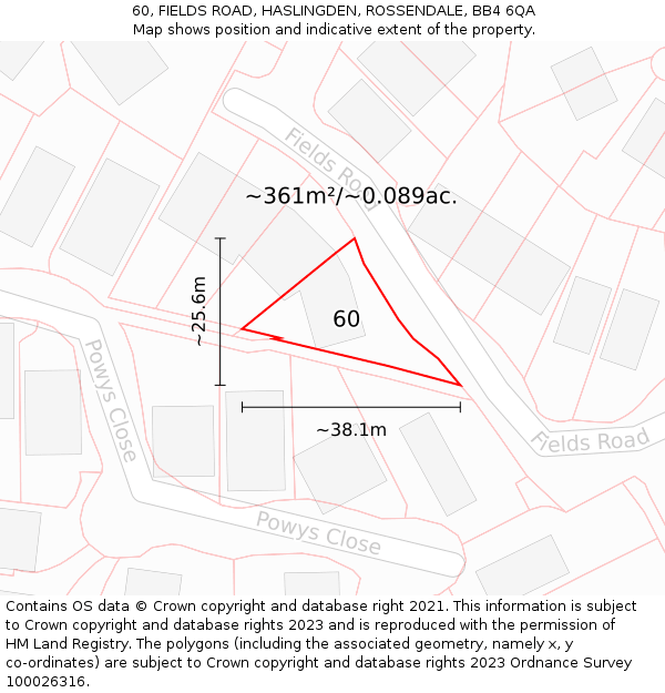 60, FIELDS ROAD, HASLINGDEN, ROSSENDALE, BB4 6QA: Plot and title map