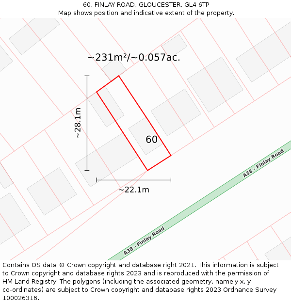 60, FINLAY ROAD, GLOUCESTER, GL4 6TP: Plot and title map