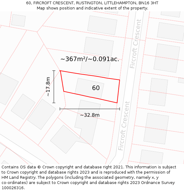 60, FIRCROFT CRESCENT, RUSTINGTON, LITTLEHAMPTON, BN16 3HT: Plot and title map