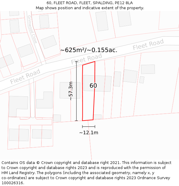 60, FLEET ROAD, FLEET, SPALDING, PE12 8LA: Plot and title map