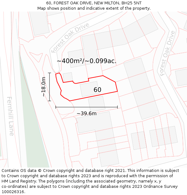 60, FOREST OAK DRIVE, NEW MILTON, BH25 5NT: Plot and title map