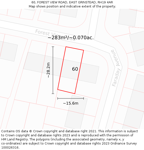 60, FOREST VIEW ROAD, EAST GRINSTEAD, RH19 4AR: Plot and title map