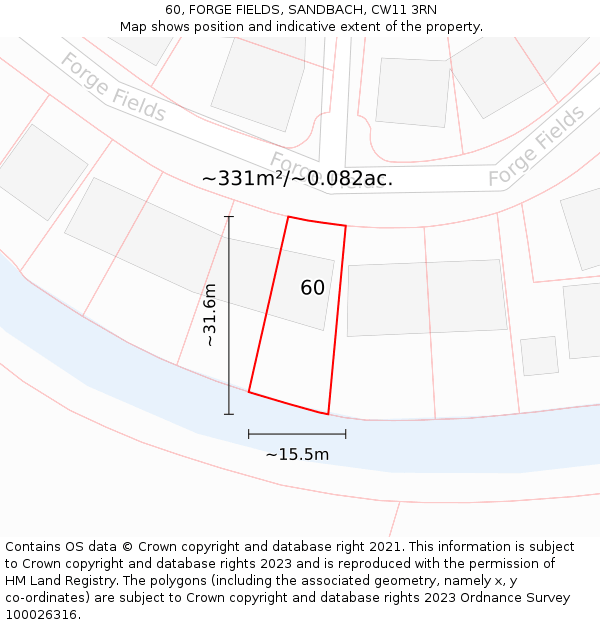 60, FORGE FIELDS, SANDBACH, CW11 3RN: Plot and title map