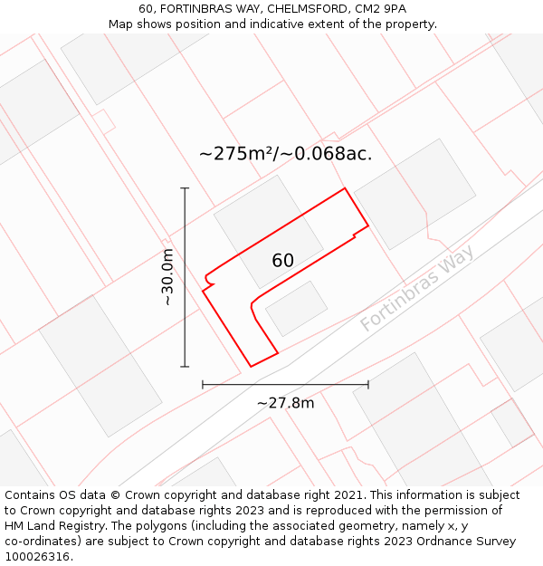 60, FORTINBRAS WAY, CHELMSFORD, CM2 9PA: Plot and title map