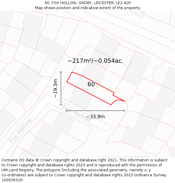 60, FOX HOLLOW, OADBY, LEICESTER, LE2 4QY: Plot and title map